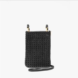 ClareV black rattan poche w/ leather tassel